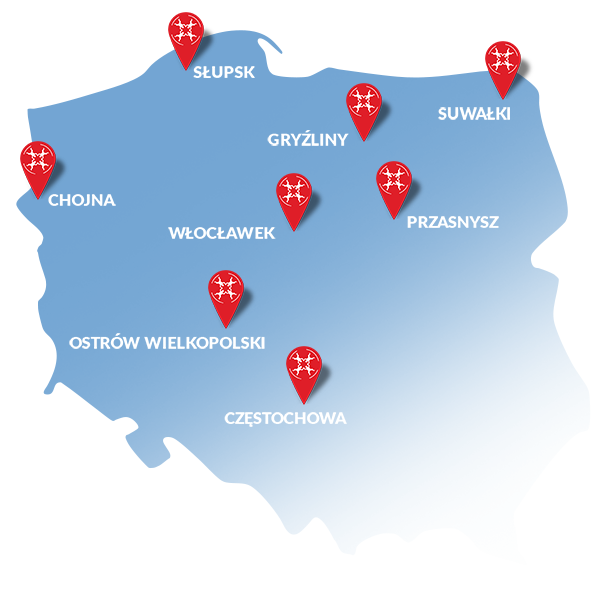 Mapa lokalizacji skoków spadochronowych